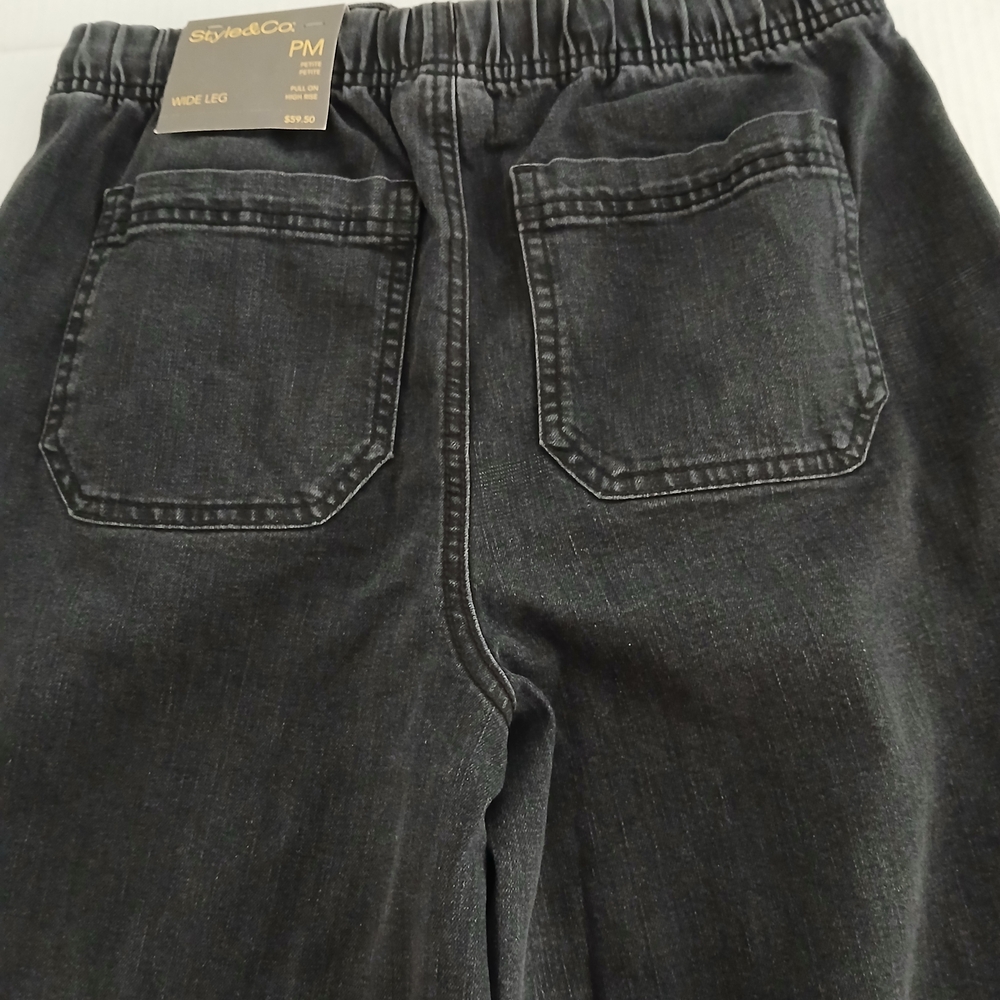 Style & Co Black Rinse Wide-Leg Pants Pull On Size PM New $18 - Picture 4 of 10